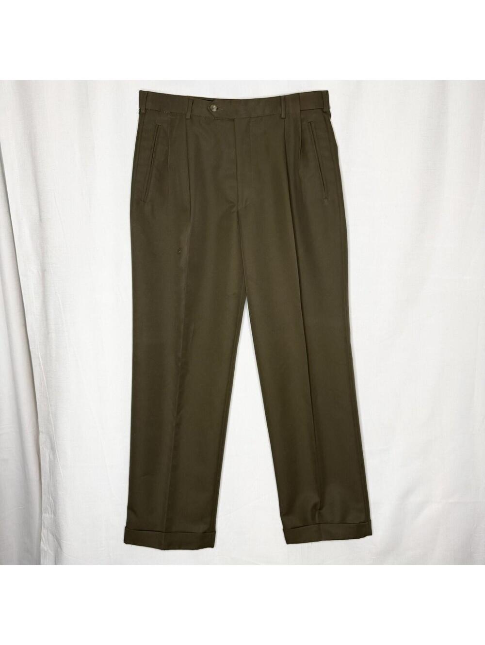 Dockers Premium Pants Mens 32X30 Olive Green Pleated Relaxed Fit Slacks